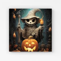 Warren Reed - Designer Creepy Ghost With Pumpkins Canvas in Orange - Size: w40 inch x h40 inch - thumbnail 1