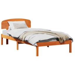 Berkfield Home Traditional Bed Frame with Headboard Wax Brown 75x190 cm Solid Wo - thumbnail 1