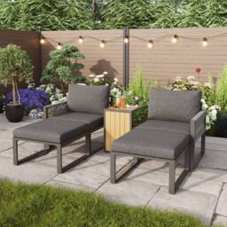 Matteo Grey 2-4 Seater Modular Garden Furniture Set, Plastic Wood Table - thumbnail 1