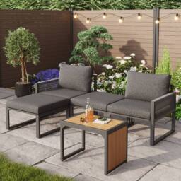 Matteo Grey 2-4 Seater Modular Garden Furniture Set, Plastic Wood Table - thumbnail 2