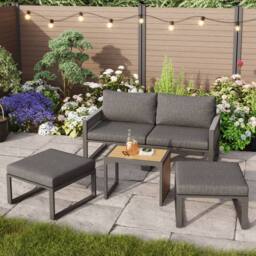 Matteo Grey 2-4 Seater Modular Garden Furniture Set, Plastic Wood Table - thumbnail 5