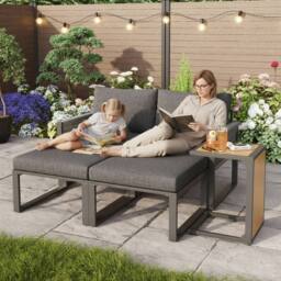 Matteo Grey 2-4 Seater Modular Garden Furniture Set, Plastic Wood Table - thumbnail 8