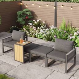 Matteo Grey 2-4 Seater Modular Garden Furniture Set, Plastic Wood Table - thumbnail 4
