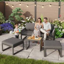 Matteo Grey 2-4 Seater Modular Garden Furniture Set, Plastic Wood Table - thumbnail 6