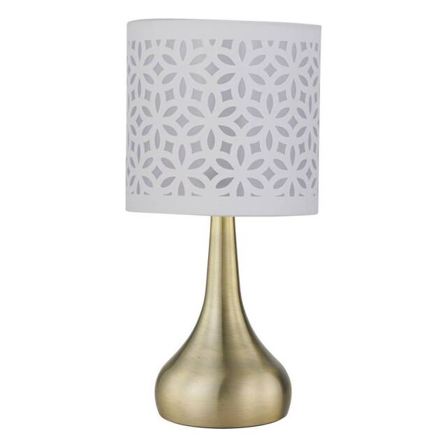 First Choice Lighting Romana - Antique Brass Touch Table Lamp with White Laser Cut Shade in Bronze - image 1