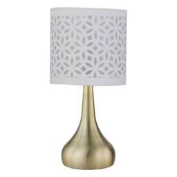 First Choice Lighting Romana - Antique Brass Touch Table Lamp with White Laser Cut Shade in Bronze - thumbnail 1