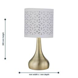 First Choice Lighting Romana - Antique Brass Touch Table Lamp with White Laser Cut Shade in Bronze - thumbnail 5