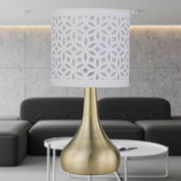 First Choice Lighting Romana - Antique Brass Touch Table Lamp with White Laser Cut Shade in Bronze - thumbnail 3