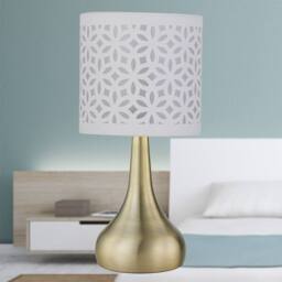 First Choice Lighting Romana - Antique Brass Touch Table Lamp with White Laser Cut Shade in Bronze - thumbnail 4