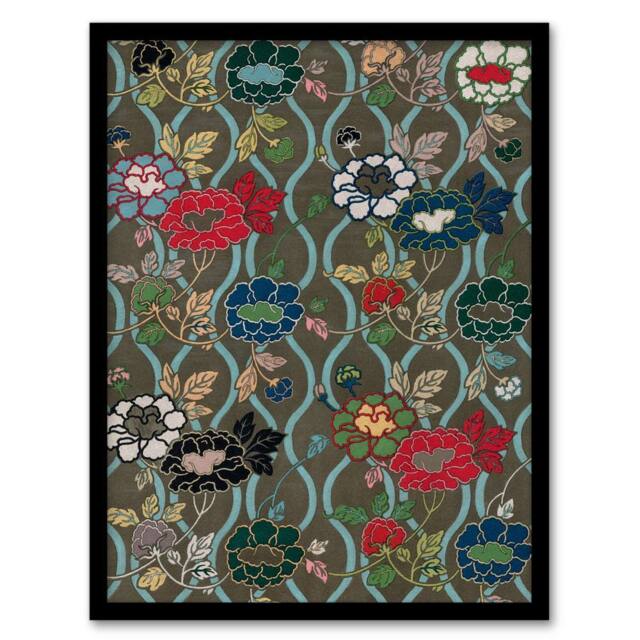 Artery8 Japanese Floral Pattern G A Audsley Vintage Framed Wall Art Print - Size: A4 - image 1
