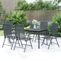 Berkfield Home Beautiful 7 Piece Garden Dining Set Anthracite Steel in Dark Grey - thumbnail 2