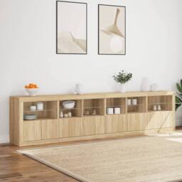 Berkfield Home Sideboard with LED Lights Sonoma Oak 283x37x67 cm in Light Brown - Size: 283 x 37 x 67 cm - thumbnail 4