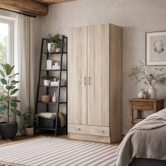 Wyld Haus Berlin Slim 2 Door Wardrobe with 1 Drawer Natural - image 1
