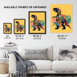 "Artery8 Botanical T Rex Dinosaur Bright Graphic Collage Wall Art Print - Size: W24"" x H32""" - thumbnail 3