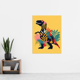 "Artery8 Botanical T Rex Dinosaur Bright Graphic Collage Wall Art Print - Size: W24"" x H32""" - thumbnail 4