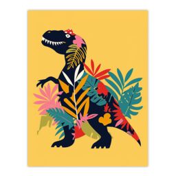 "Artery8 Botanical T Rex Dinosaur Bright Graphic Collage Wall Art Print - Size: W24"" x H32""" - thumbnail 1