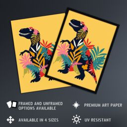"Artery8 Botanical T Rex Dinosaur Bright Graphic Collage Wall Art Print - Size: W24"" x H32""" - thumbnail 2