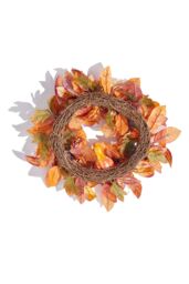 Living and Home 50cm Artificial Fall Wreath for Front Door Magnolia Leaf Wreath with Curved Pumpkin, Pine Cone, Acorn, Berry for Halloween Home Decor - thumbnail 4
