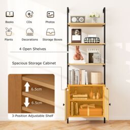 Costway Wall Mount Bookshelf Storage Shelves 6-tier tall display rack w/ Cabinet in Natural - thumbnail 8