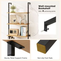 Costway Wall Mount Bookshelf Storage Shelves 6-tier tall display rack w/ Cabinet in Natural - thumbnail 6