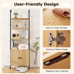 Costway Wall Mount Bookshelf Storage Shelves 6-tier tall display rack w/ Cabinet in Natural - thumbnail 5