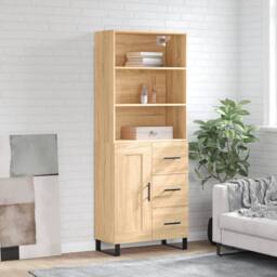 Berkfield Home Highboard Sonoma Oak 69.5x34x180 cm Engineered Wood in Light Brown - thumbnail 2