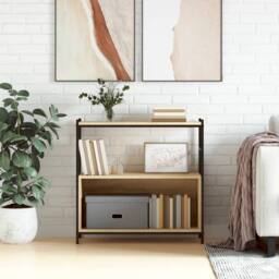 Berkfield Home Decorative Bookshelf Sonoma Oak 80x30x78.5 cm Engineered Wood & Iron in Light Oak - thumbnail 2
