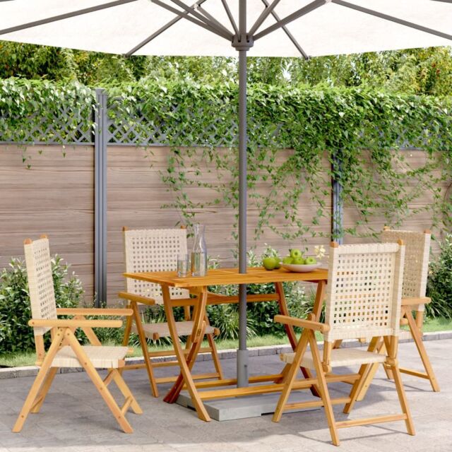 Berkfield Home Reclining Garden Chairs 4 pcs Beige Poly Rattan & Solid Wood - image 1