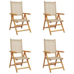 Berkfield Home Reclining Garden Chairs 4 pcs Beige Poly Rattan & Solid Wood - thumbnail 2