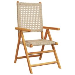 Berkfield Home Reclining Garden Chairs 4 pcs Beige Poly Rattan & Solid Wood - thumbnail 3