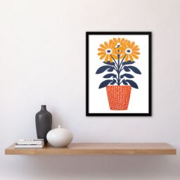 Artery8 Wall Art Print Modern Coral & Blue Pot Plant Artwork By Sofia Francis Simple Elegant Art Framed in Black - Size: A4 - thumbnail 4