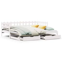 Berkfield Home Daybed with Trundle & Drawers Frame White 90x190 cm Single - thumbnail 1