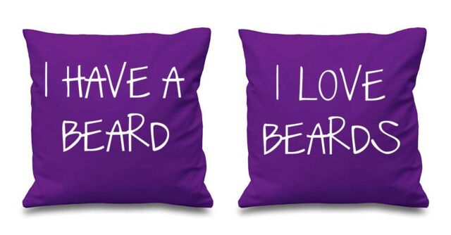 60 SECOND MAKEOVER I Have A Beard I Love Beards Cushion Covers in Purple - Size: 40 cm x 40 cm