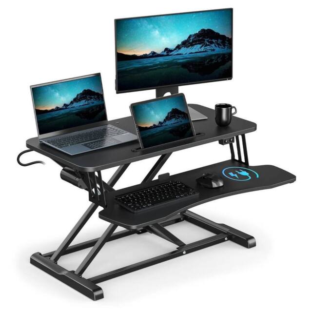 NESTLUNE Electric Standing Desk Converter, Height Adjustable in Black - Size: 100 cm x 15 cm - image 1