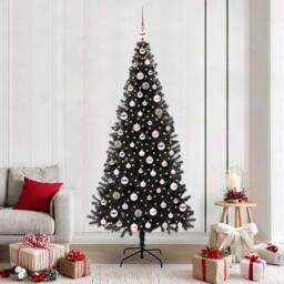 Berkfield Home Christmas Tree with 300 LEDs with Stand Black 210 cm PVC - thumbnail 1