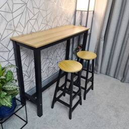 EONLION Breakfast Bar Table & Stools Kitchen Dining in Brown - Size: 100 cm - thumbnail 1