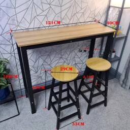 EONLION Breakfast Bar Table & Stools Kitchen Dining in Brown - Size: 100 cm - thumbnail 2