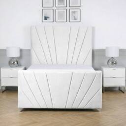 Living Comfort Bedz Lumina Plush Velvet Upholstered Bed Slatted Base with 48Inch Headboard in White - Size: Double - thumbnail 2