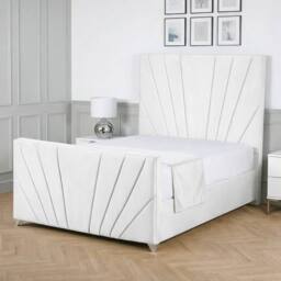 Living Comfort Bedz Lumina Plush Velvet Upholstered Bed Slatted Base with 48Inch Headboard in White - Size: Double - thumbnail 1