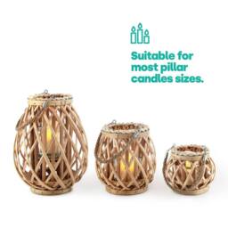LIVIVO Willow Lanterns Set of 3 Grey Wicker Candle Holders with Rope in Natural - thumbnail 5