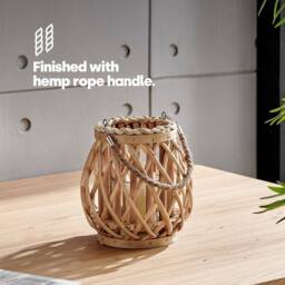 LIVIVO Willow Lanterns Set of 3 Grey Wicker Candle Holders with Rope in Natural - thumbnail 3