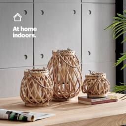 LIVIVO Willow Lanterns Set of 3 Grey Wicker Candle Holders with Rope in Natural - thumbnail 2