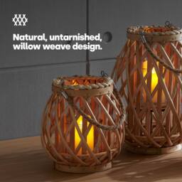LIVIVO Willow Lanterns Set of 3 Grey Wicker Candle Holders with Rope in Natural - thumbnail 4