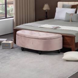 Wyld Haus Rafili Velvet Pink Semi Circle Storage Bench with Tufted Seat - thumbnail 3