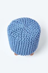 Homescapes Tall Cotton Knitted Footstool on Legs in Blue - thumbnail 3