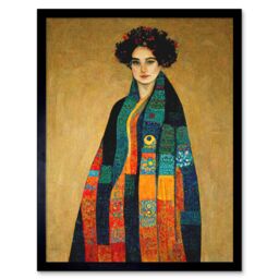 "Artery8 Wall Art Print Gustav Klimt Inspired Female Portrait Woman Art Framed in Black - Size: W12"" x H16""" - thumbnail 1