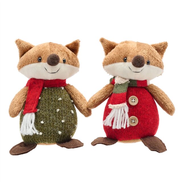 The Christmas Gift Co. Set of 2 Fabric Sitting Foxes Decoration in Brown - image 1