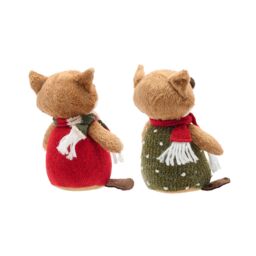 The Christmas Gift Co. Set of 2 Fabric Sitting Foxes Decoration in Brown - thumbnail 4