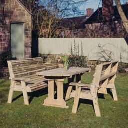 Churnet Valley Garden Furniture Ltd Ergo 2 Bench Dining Set - Min. Assembly Required - Set of Cushions Inc in Brown - thumbnail 1
