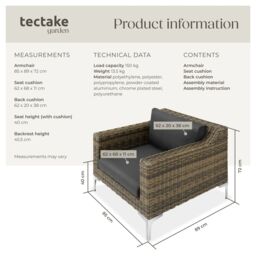 tectake Villanova Modular Rattan Set: Aluminum Armchair in Dark Grey - Size: 1 Seater - thumbnail 6